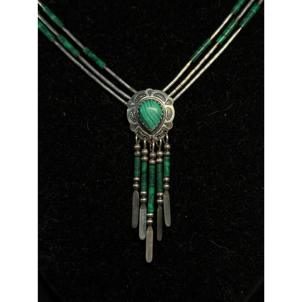 QUOC Malachite Liquid Sterling Silver Fringe Necklace